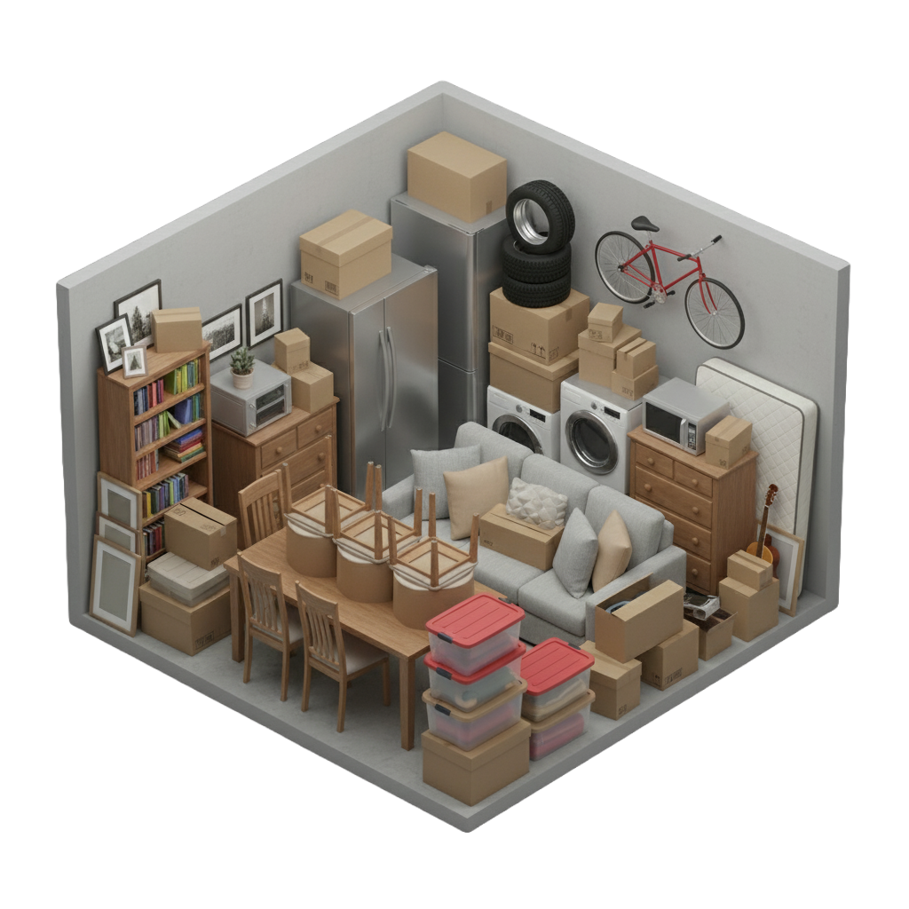 Large storage unit with furniture and household items